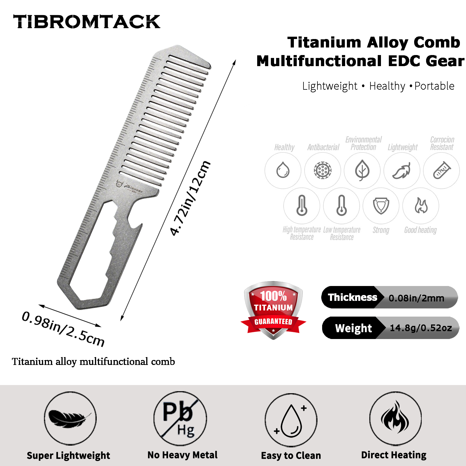 Comb Pocket Titanium - TIBROMTACK Titanium 4-in-1 EDC Comb Tool